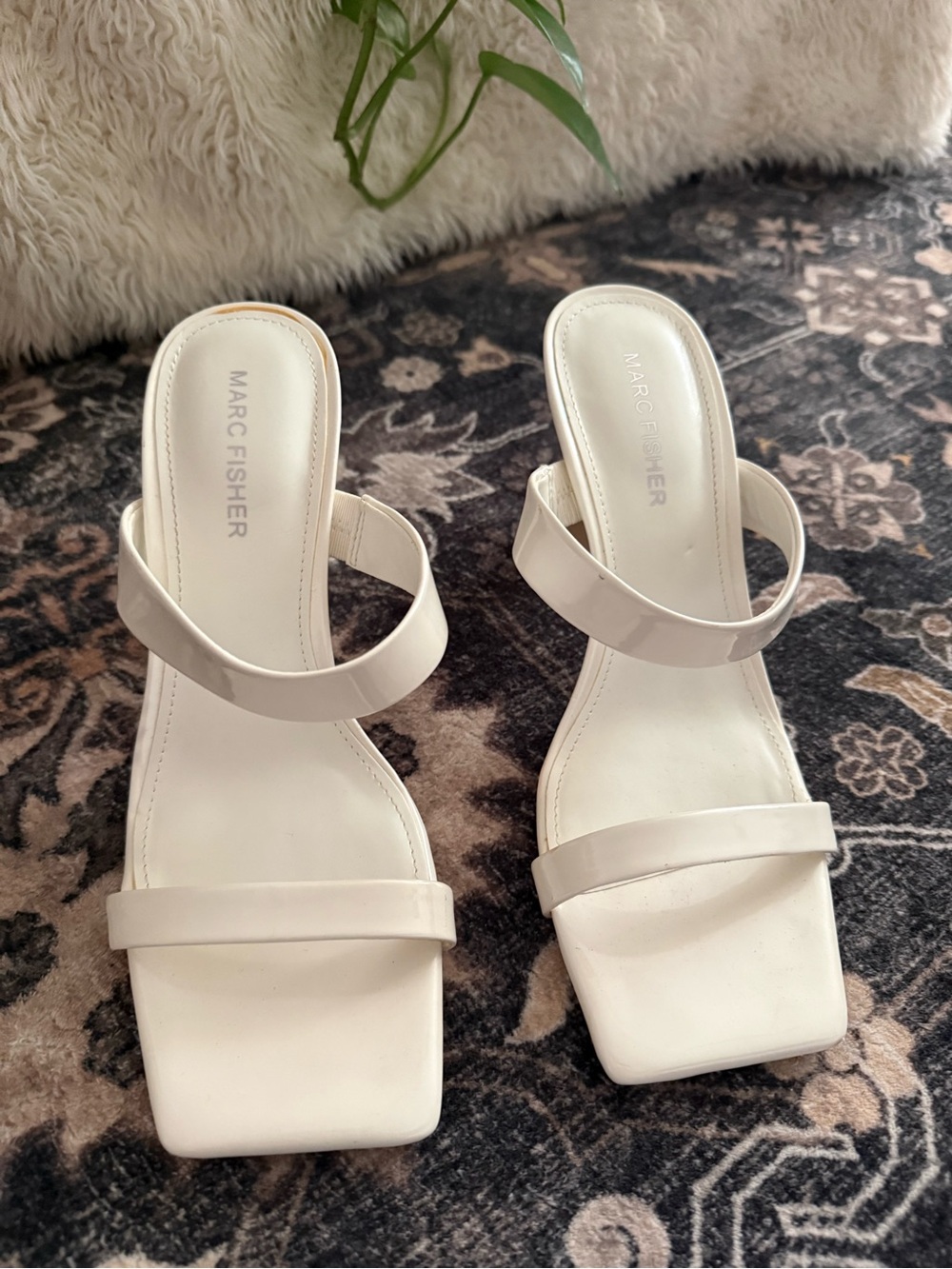 Marc Fisher White Double-Strap Square-Toe Heels